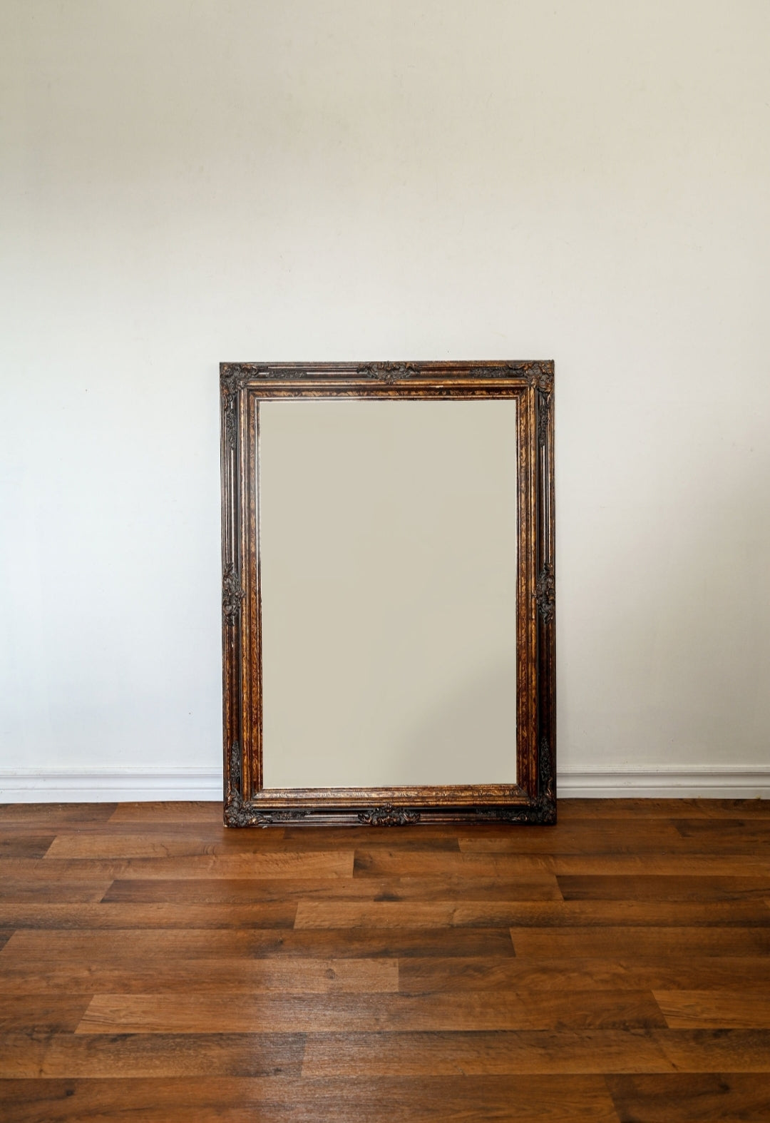 vintage large carved wood framed mirror