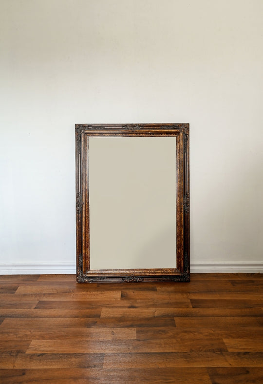 vintage large carved wood framed mirror