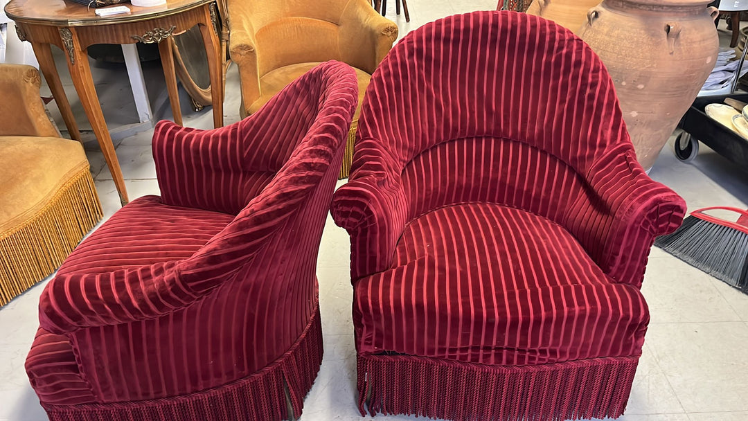 vintage french pair of burgandy crapaud chairs