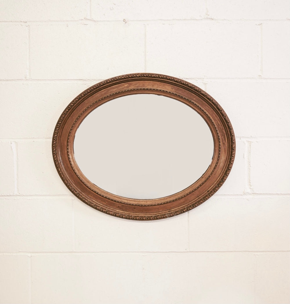 vintage french wood oval mirror