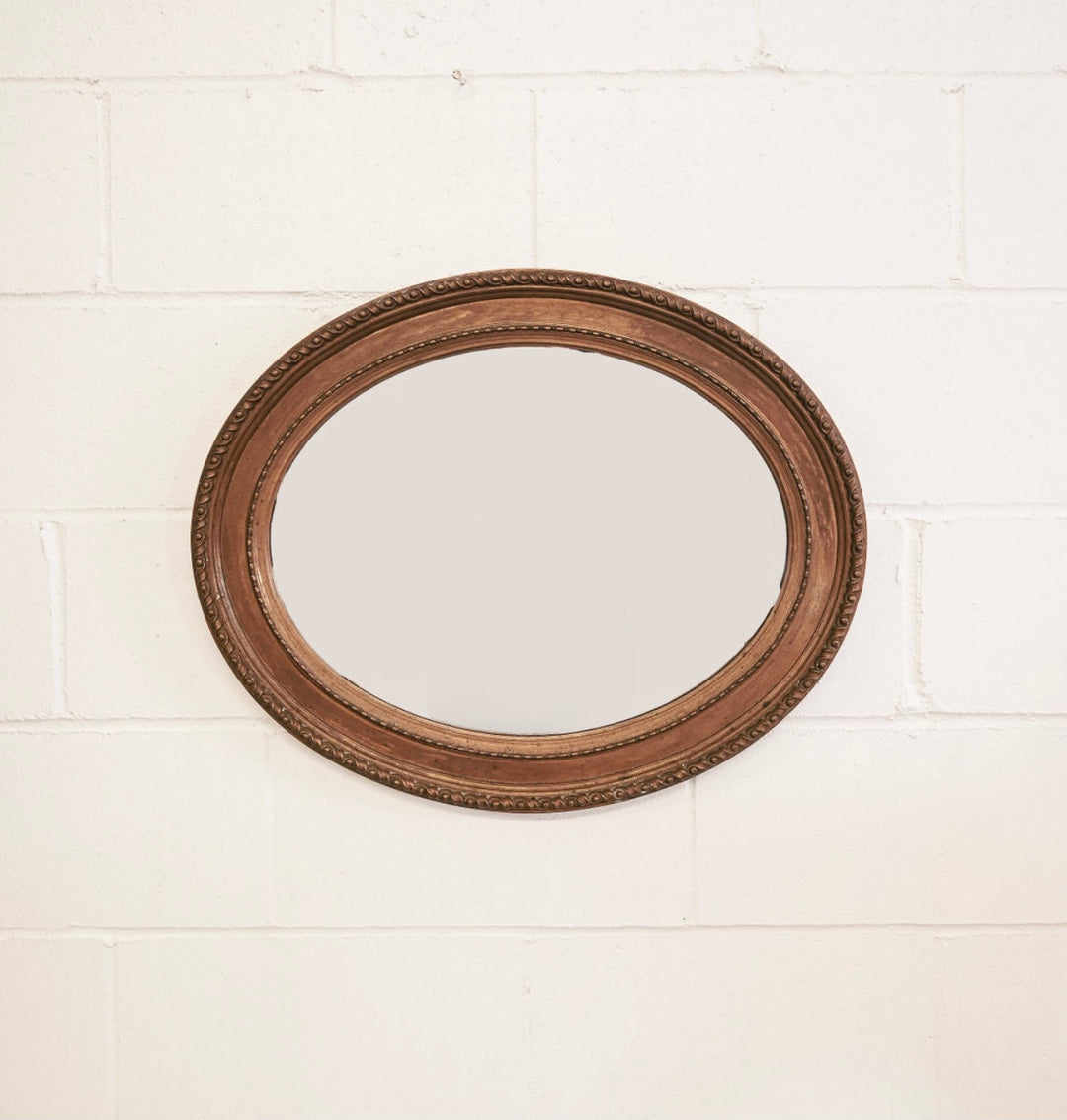 vintage french wood oval mirror