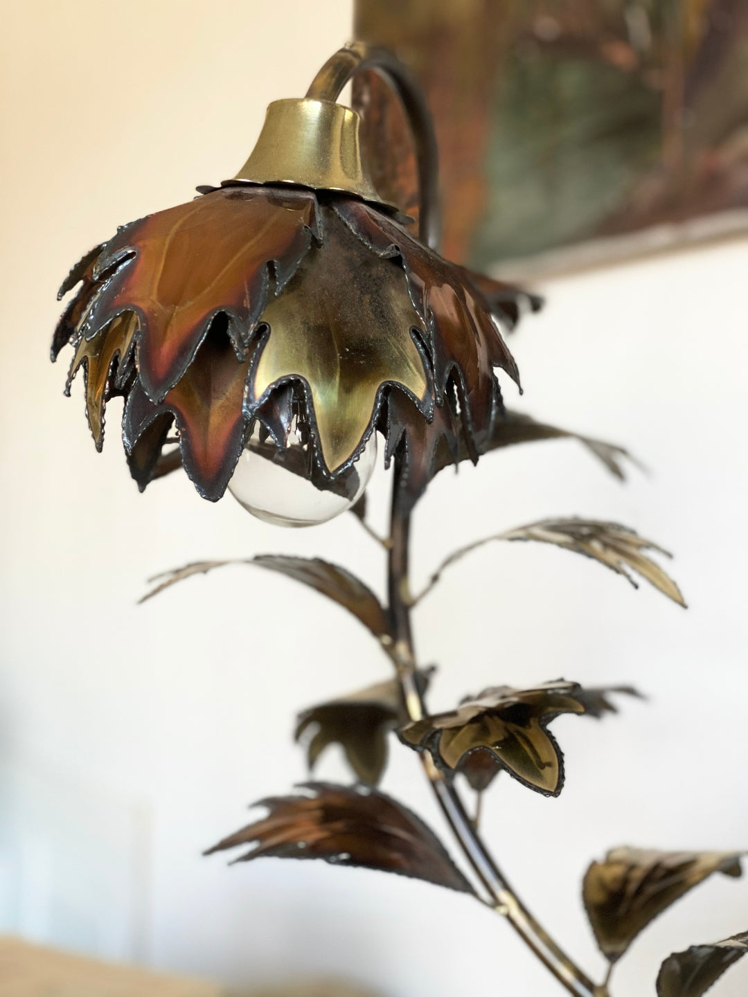 vintage metallic leaf lamp with salt base