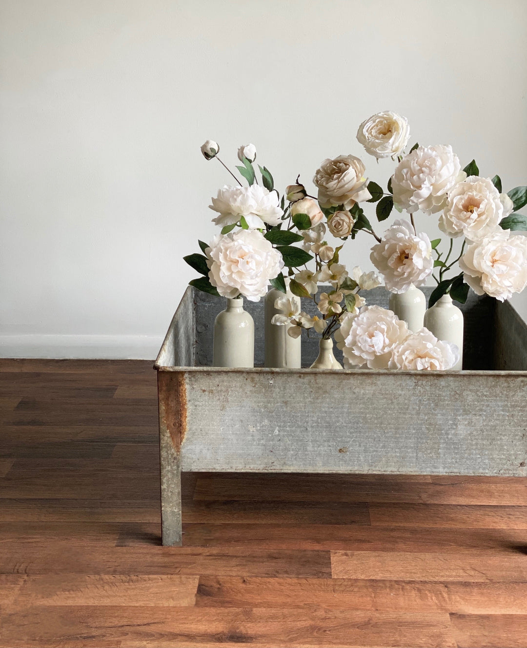 vintage galvanized footed planter