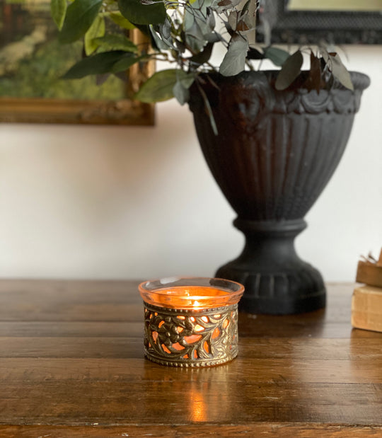 vintage glass and brass candle holder