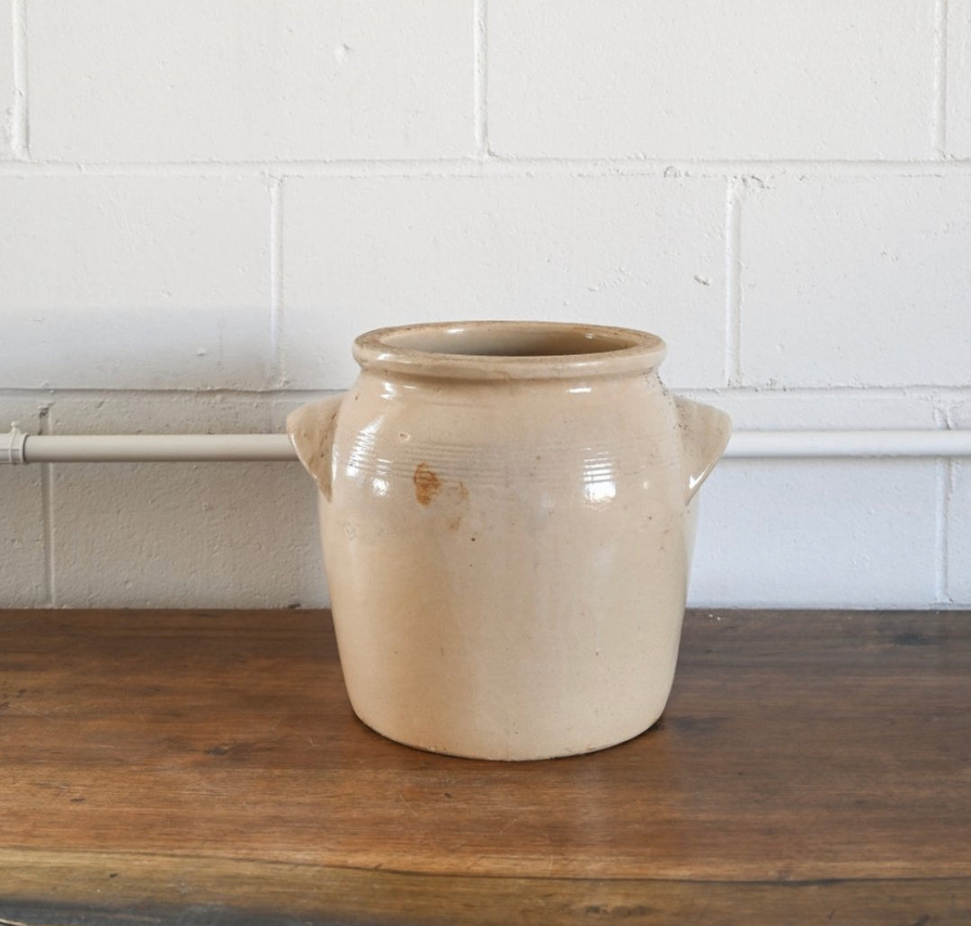 vintage french stoneware confit pot, cream
