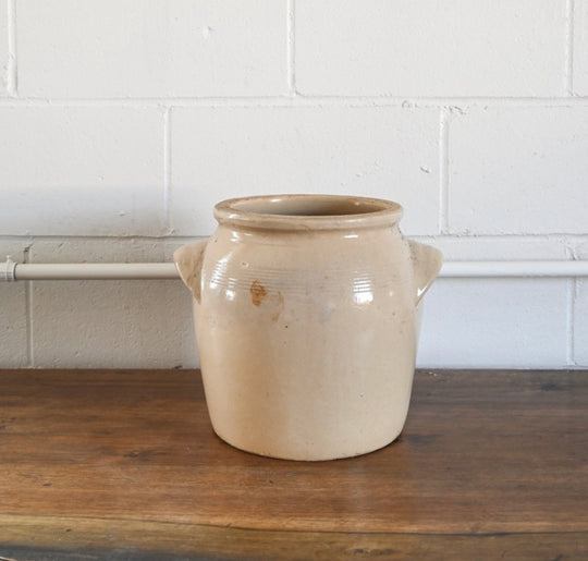 vintage french stoneware confit pot, cream
