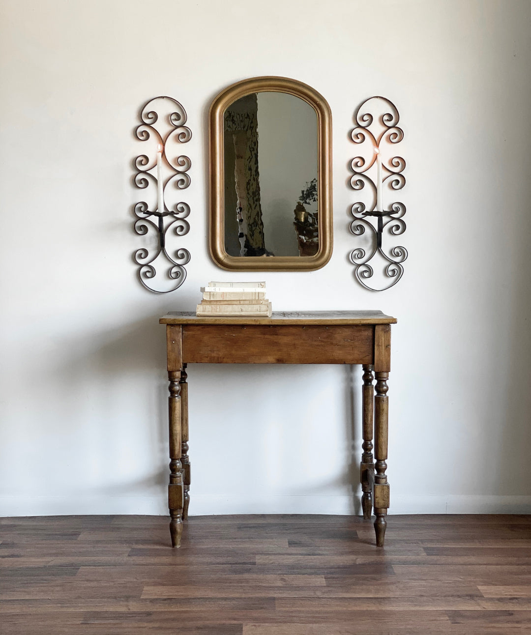 vintage Italian wrought iron candle sconce set