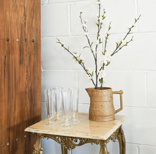 vintage french square handled pottery pitcher