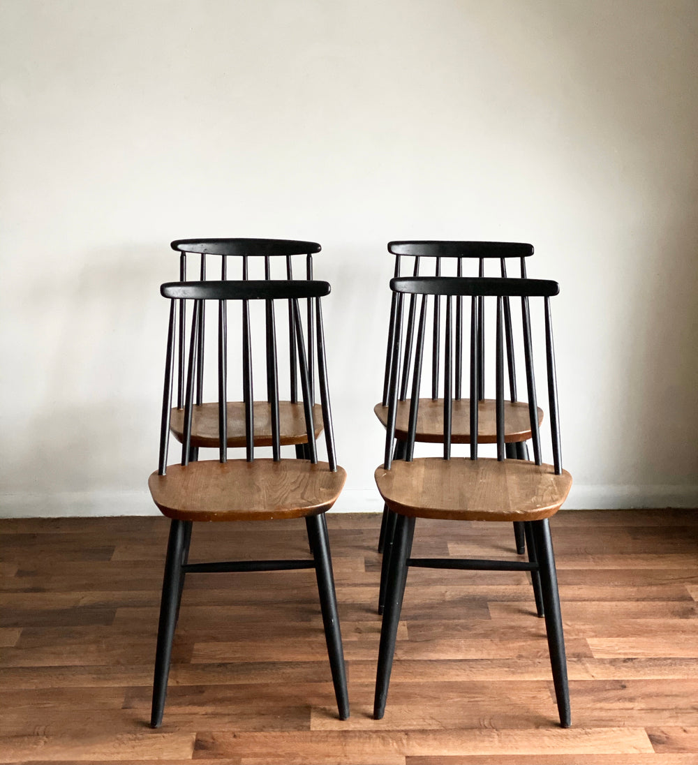 vintage spindle back teak chairs, set of 4