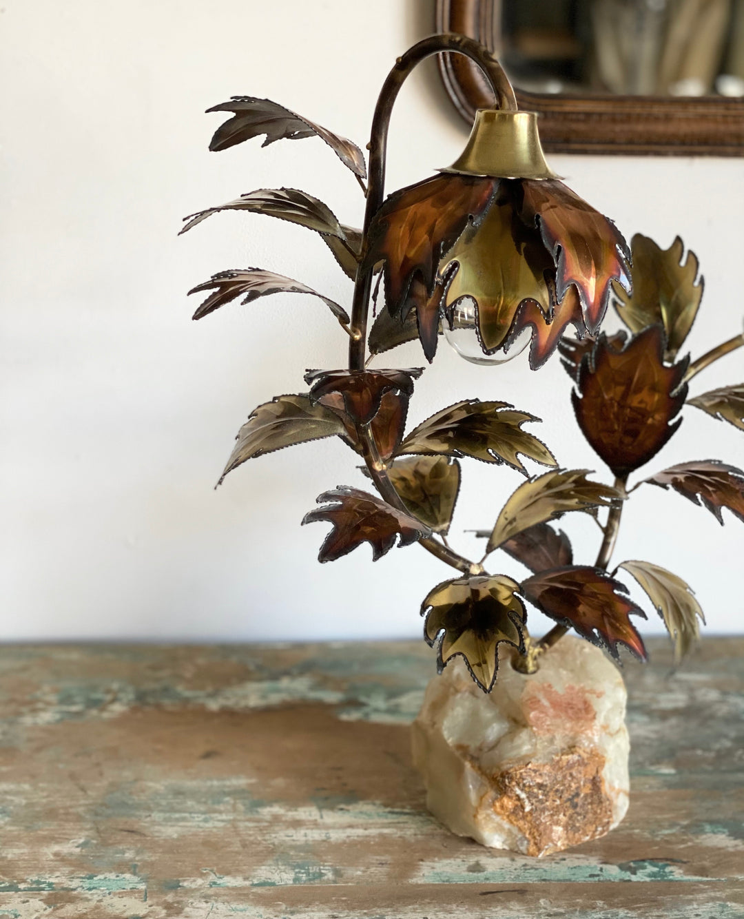 vintage metallic leaf lamp with salt base