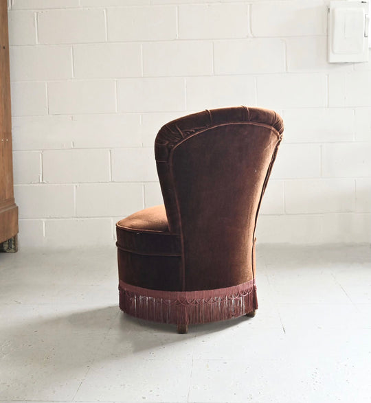 vintage French velvet slipper chair