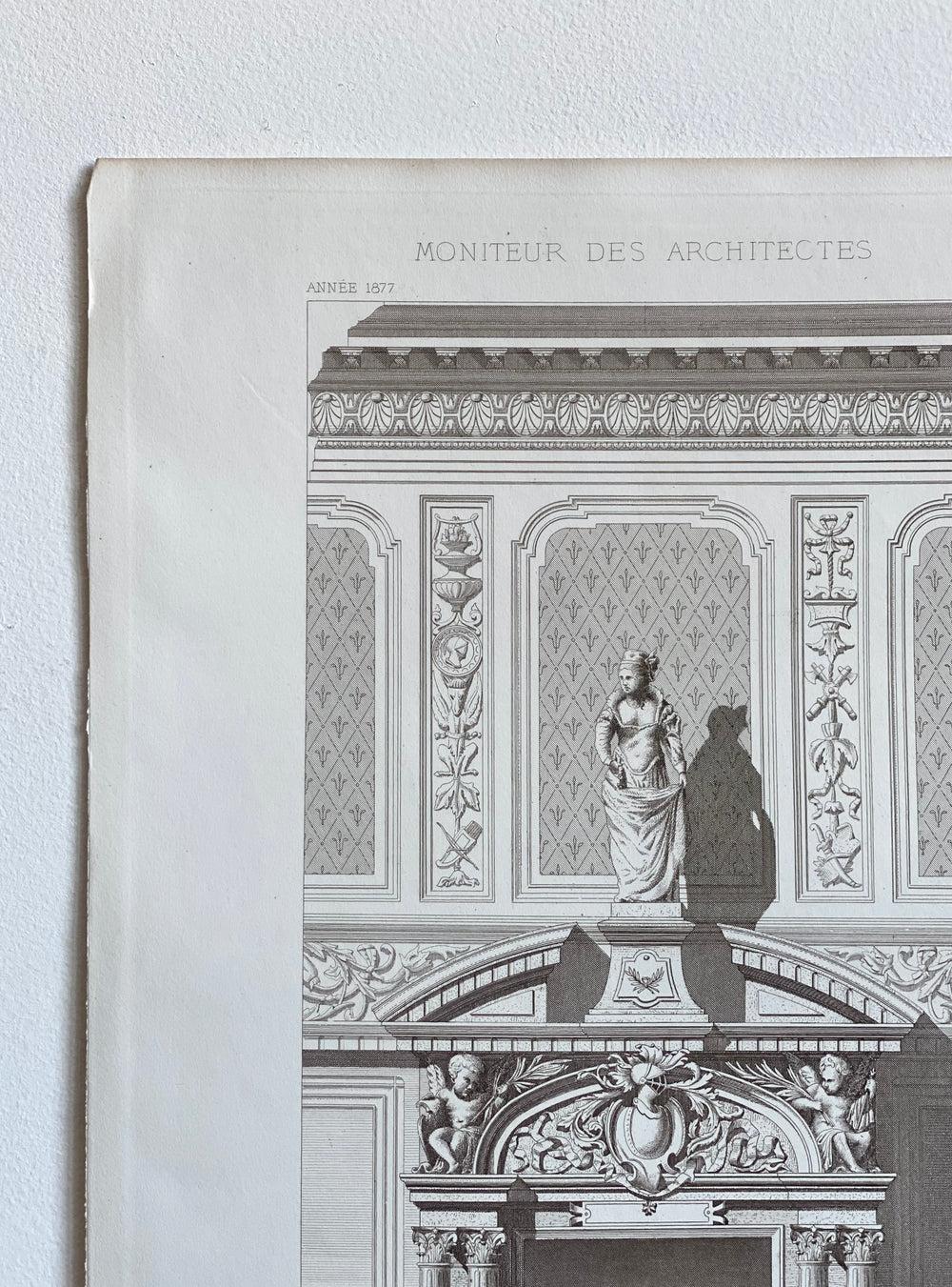 antique engraving "cheminée pour salle d'armes"