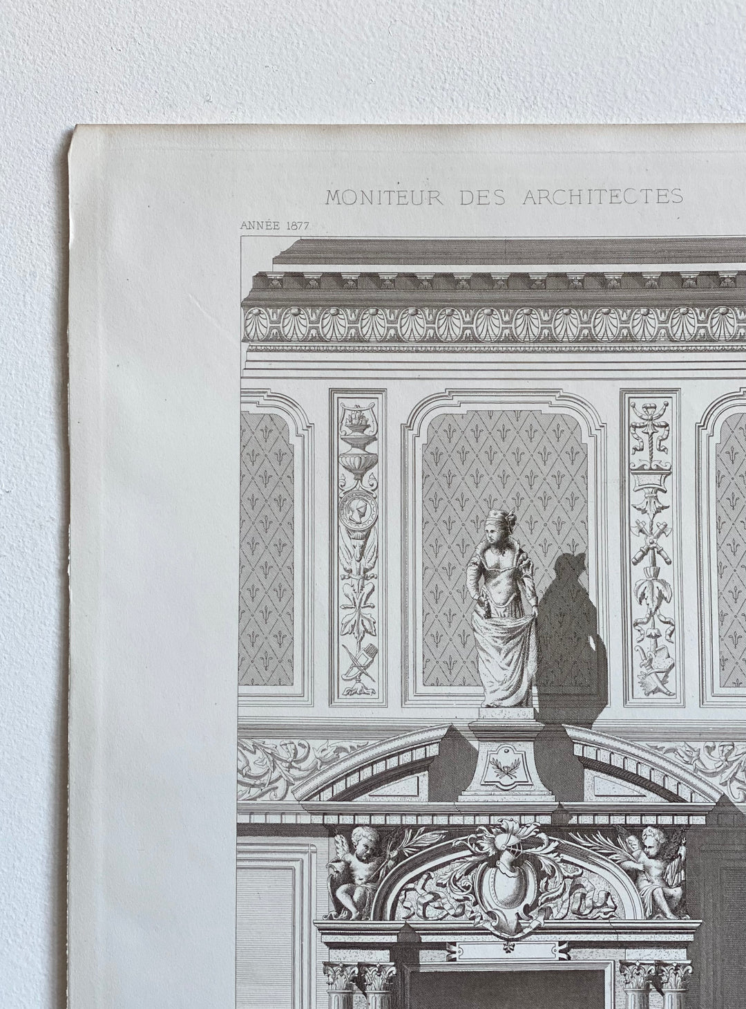 antique engraving "cheminée pour salle d'armes"