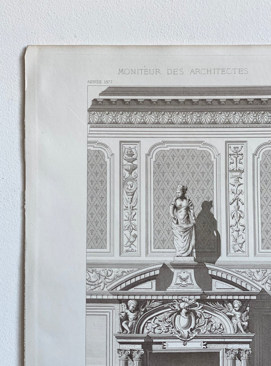 antique engraving "cheminée pour salle d'armes"