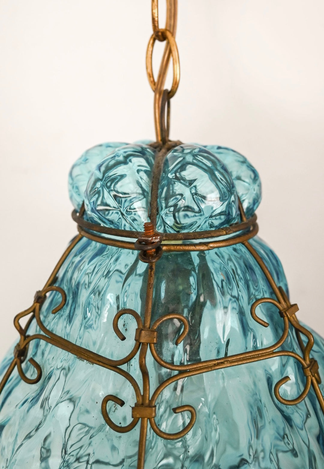 vintage murano blown glass caged pendant