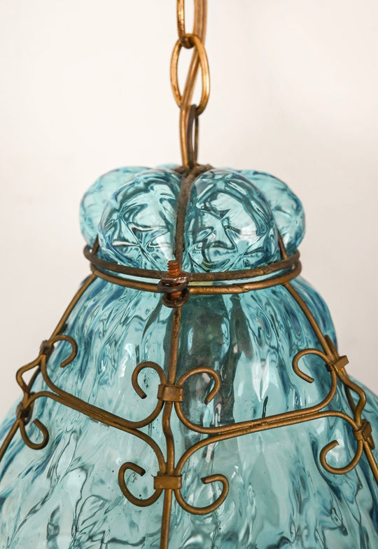 vintage murano blown glass caged pendant