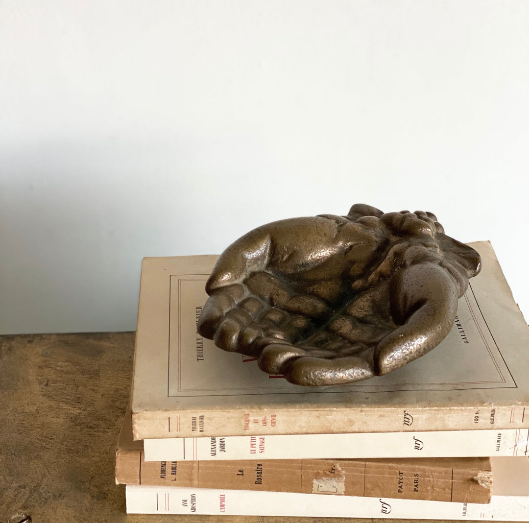 antique brass cast hands dish