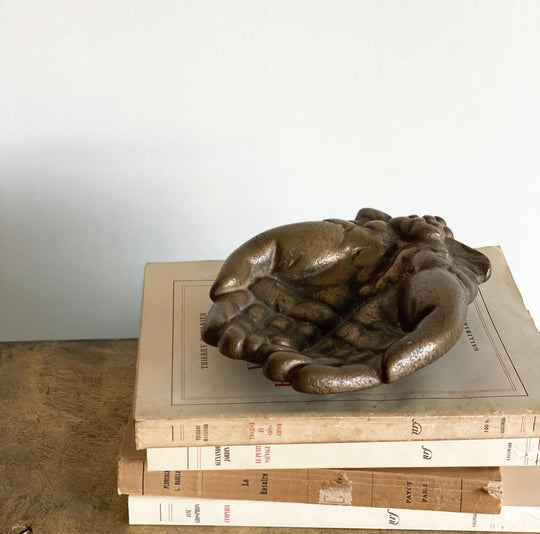 antique brass cast hands dish