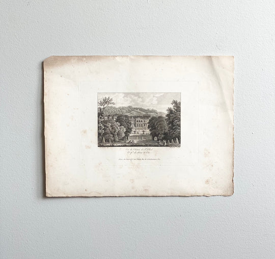antique engraving, "vue du château de St. Cloud"