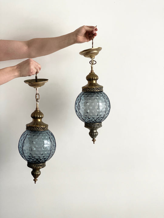 vintage MCM hanging blue swag lights