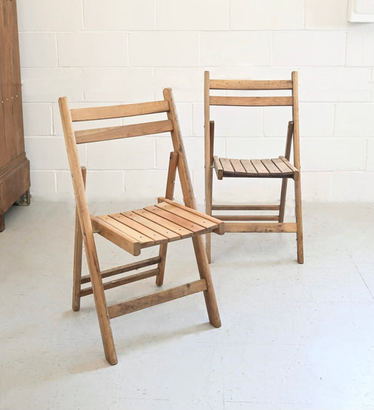 vintage French wood folding chairs, set of 2