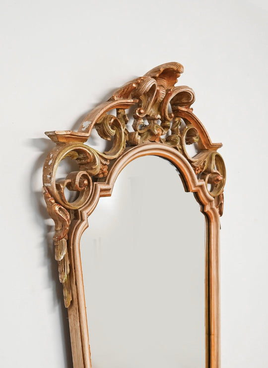 vintage rococo carved wood gilt mirror