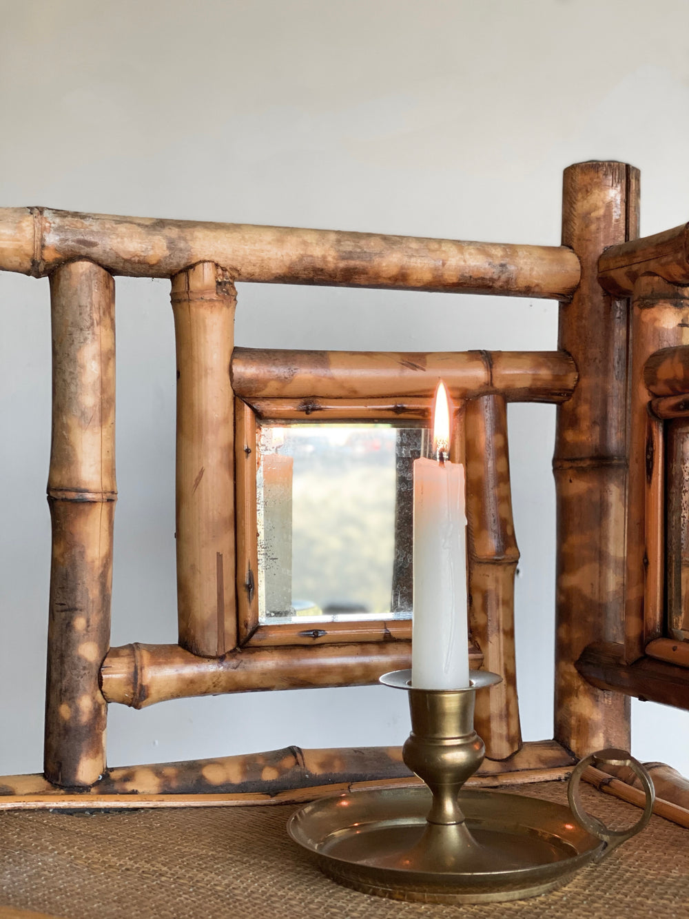 antique English burnt bamboo étagère