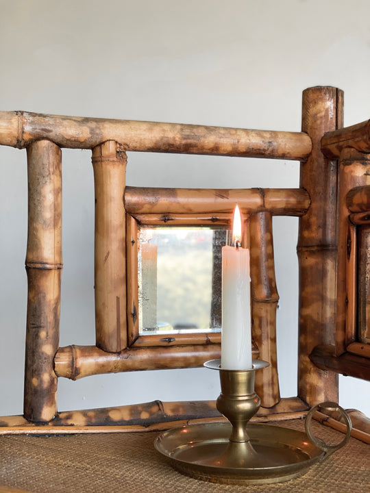 antique English burnt bamboo étagère