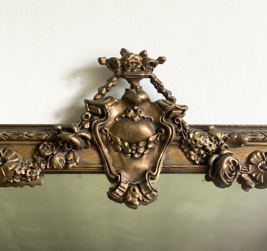 Antique cornice top mantel mirror