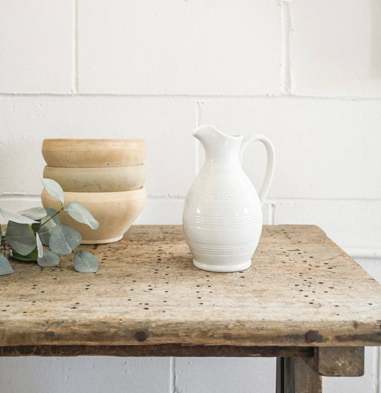 vintage French stoneware pitcher, white