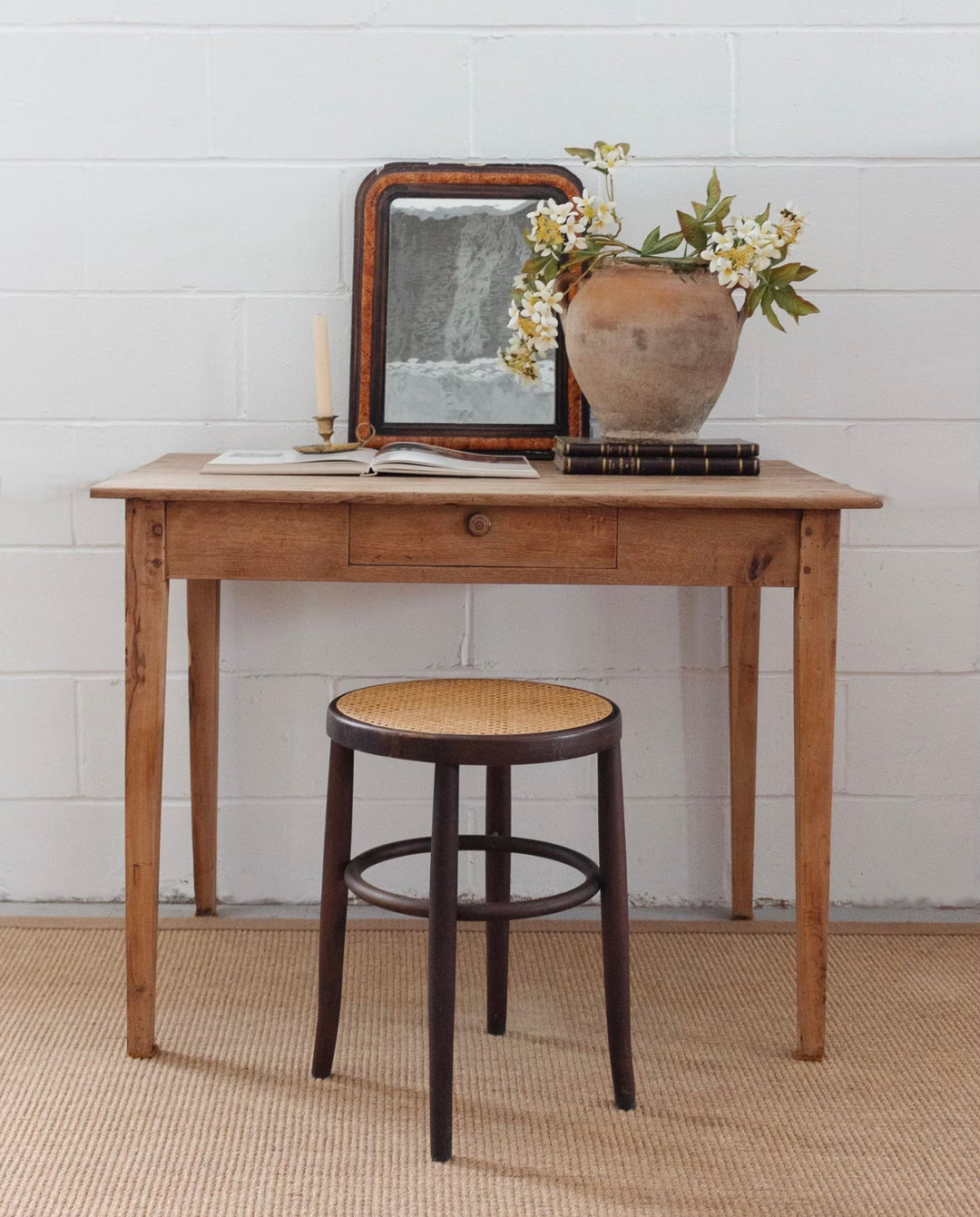 1970s french Thonet style bentwood and cane stool