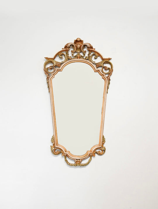 vintage rococo carved wood gilt mirror