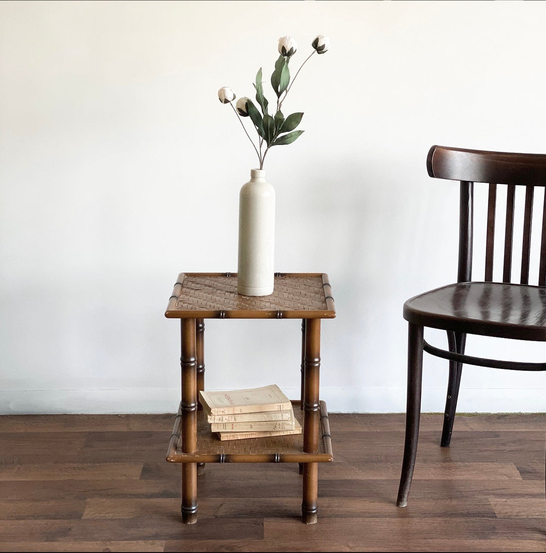 vintage mcm faux bamboo table