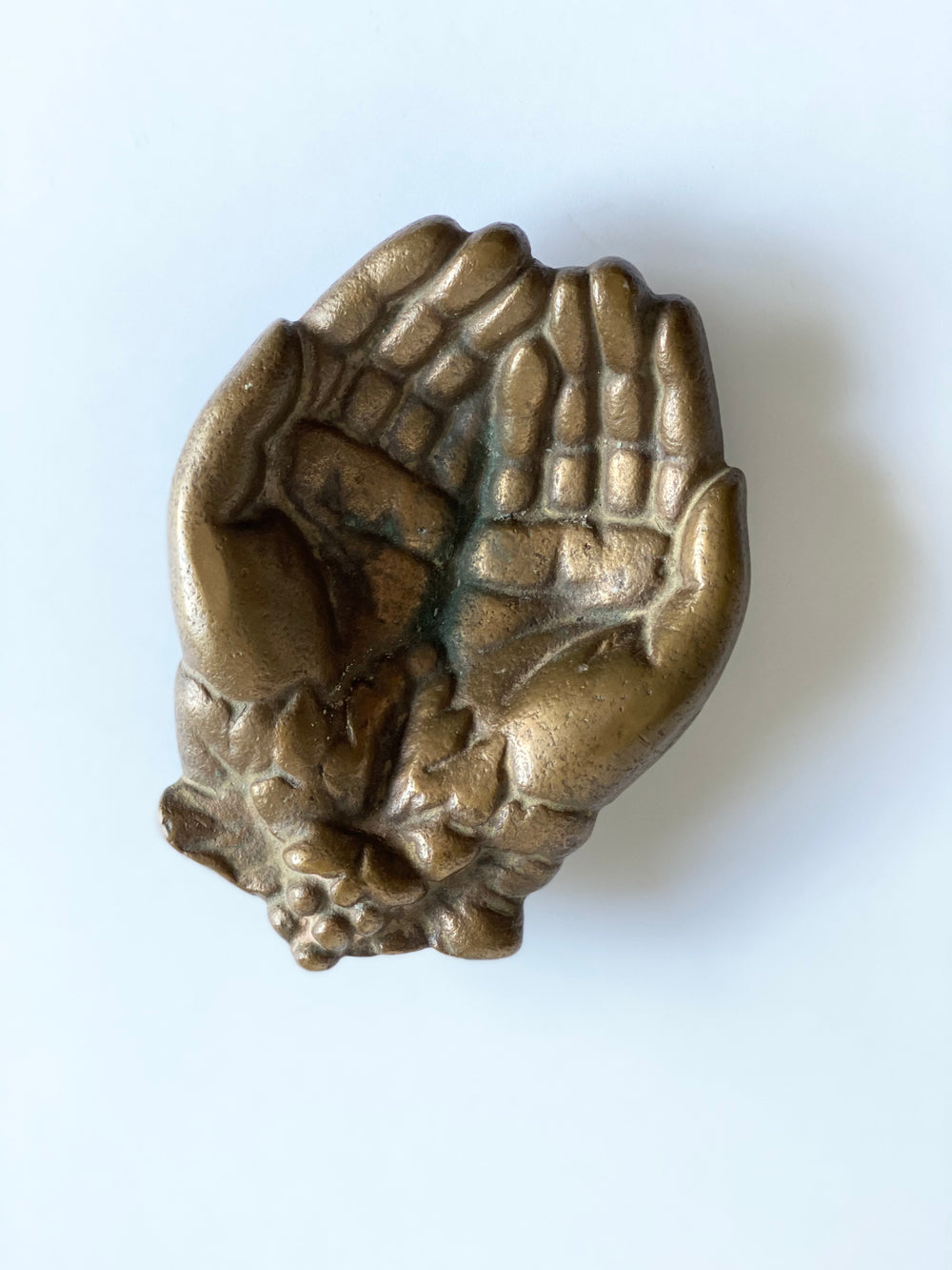 antique brass cast hands dish