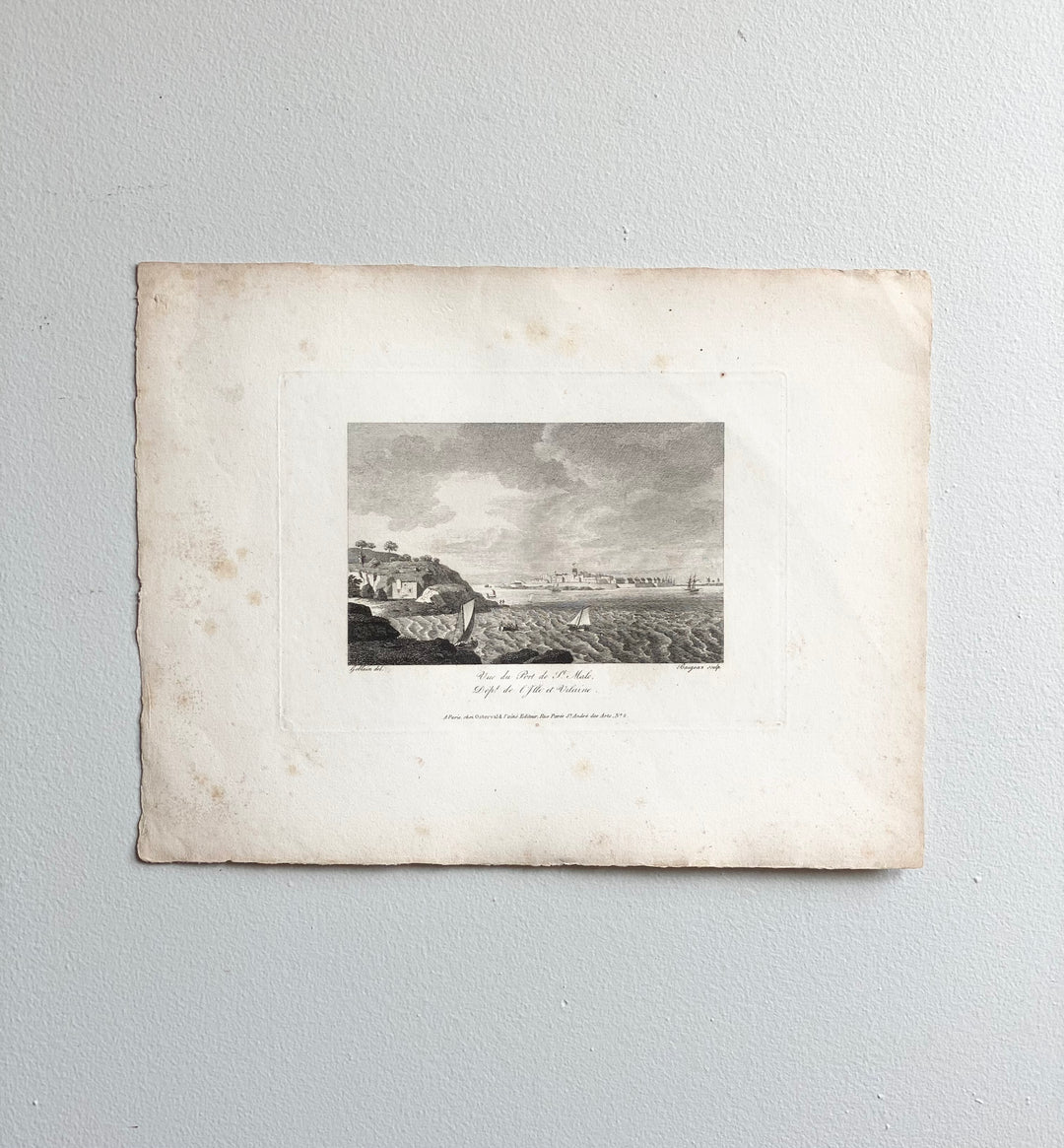 antique engraving, "vue de la port de St. Male"
