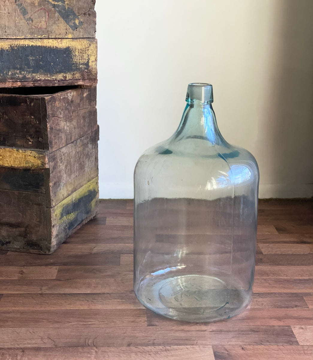 antique Italian oversized carboy with original wood crate Joliette