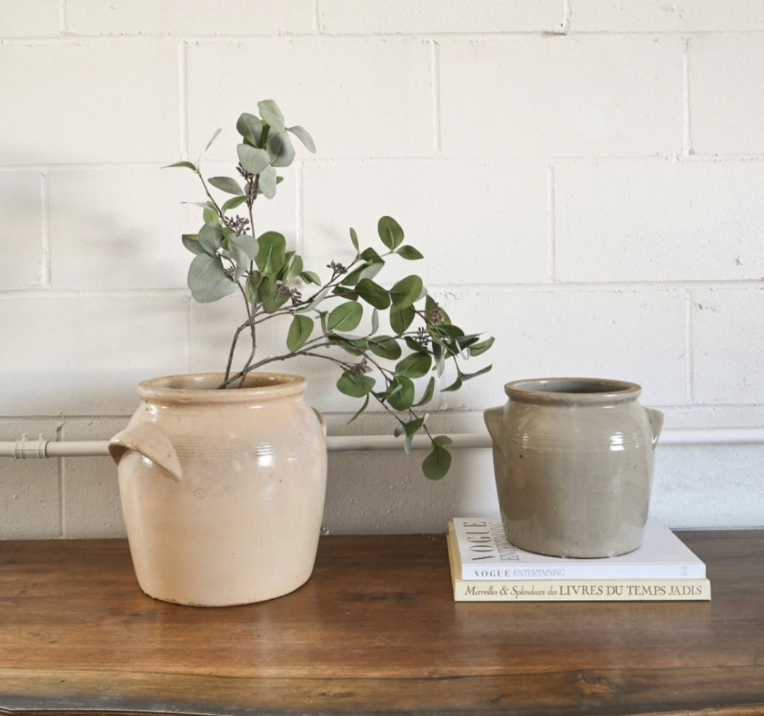 vintage french stoneware confit pot, cream