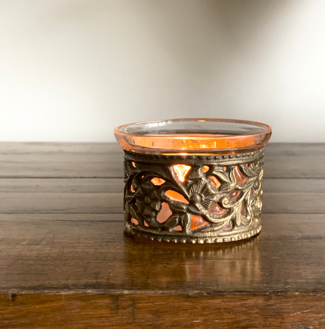 vintage glass and brass candle holder
