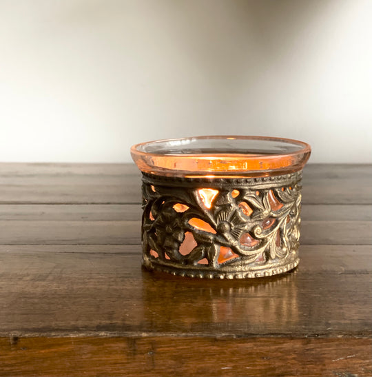 vintage glass and brass candle holder