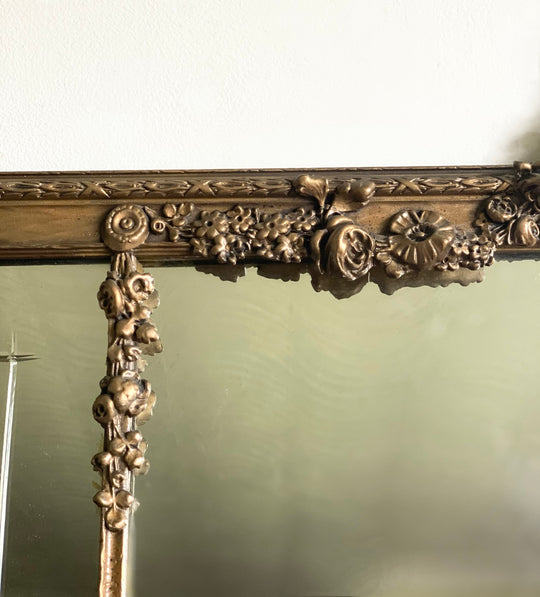 Antique cornice top mantel mirror