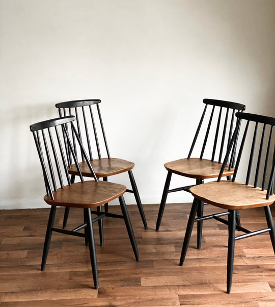 vintage spindle back teak chairs, set of 4