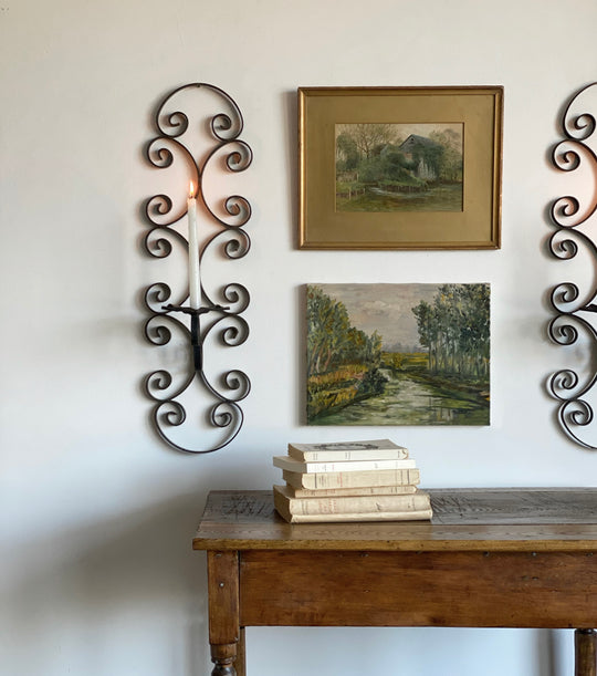 vintage Italian wrought iron candle sconce set