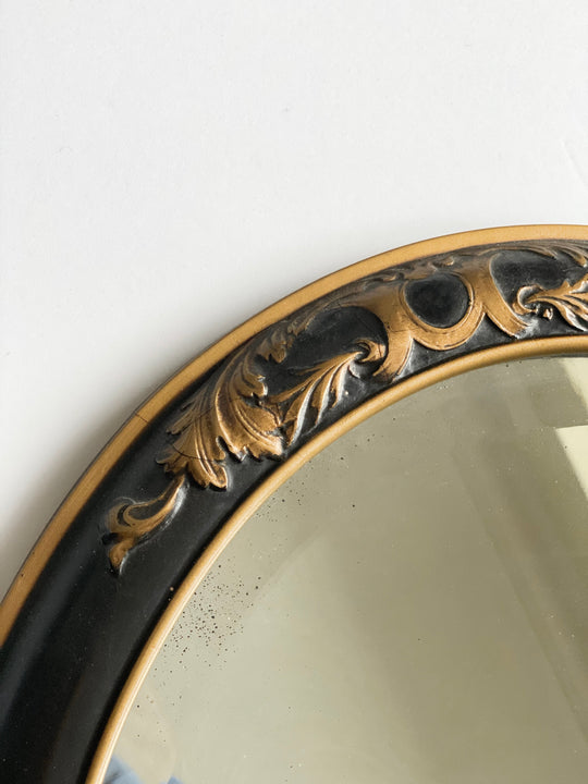 antique beveled wood & plaster mirror