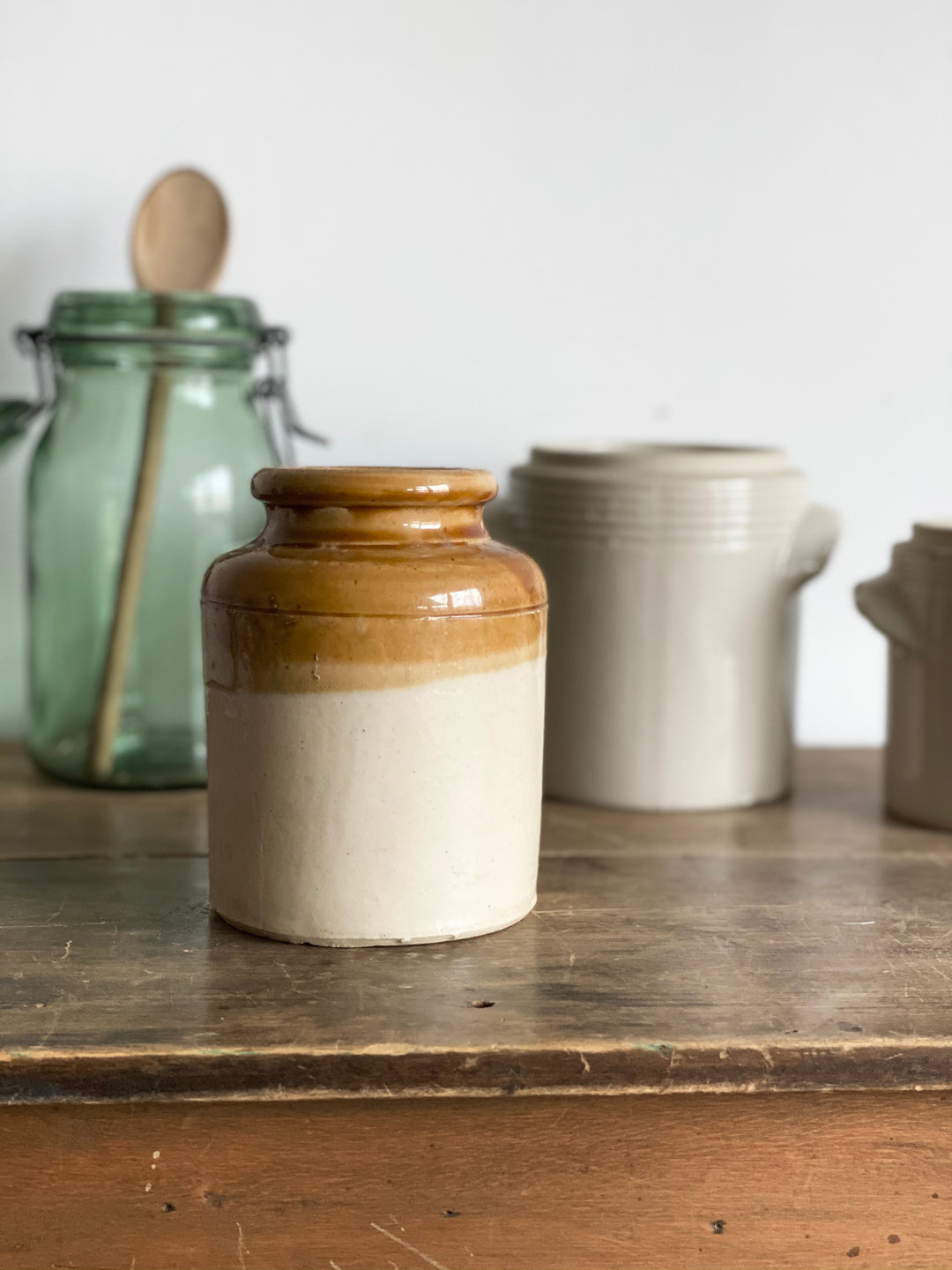antique two tone salt glazed crock