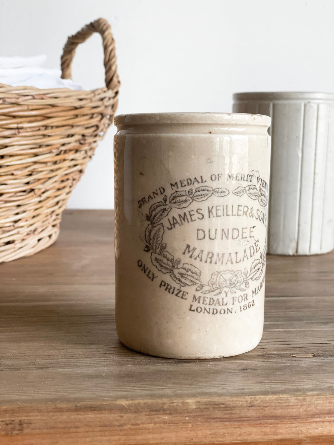 antique Dundee Marmalade advertising stoneware pot