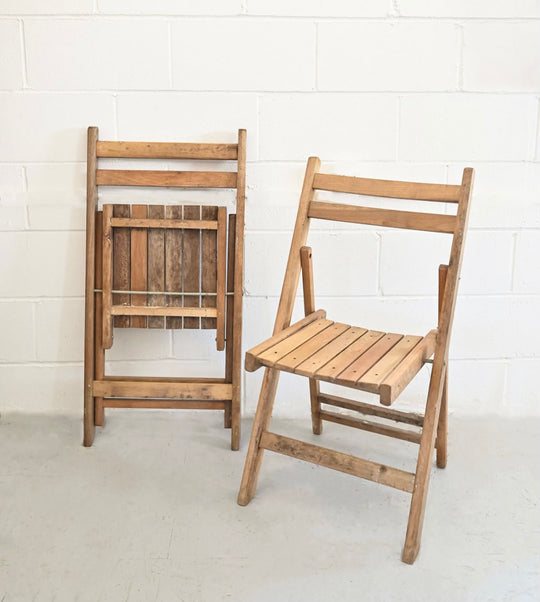 vintage French wood folding chairs, set of 2