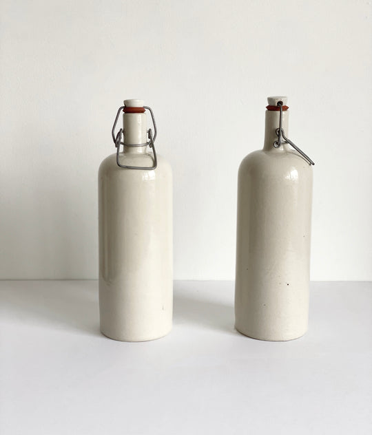 vintage French stoneware bottle, porcelain lid