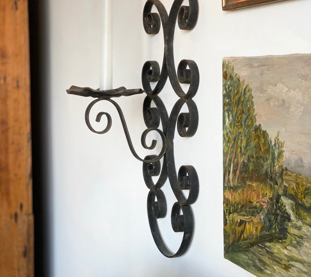vintage Italian wrought iron candle sconce set