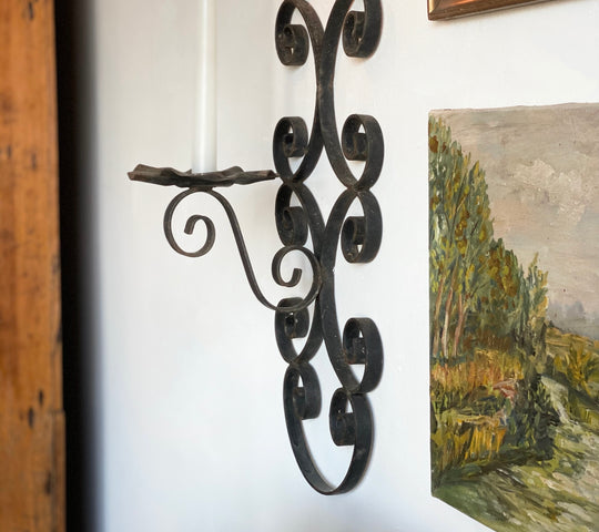 vintage Italian wrought iron candle sconce set