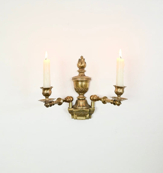 19th century solid brass pivoting wall sconce